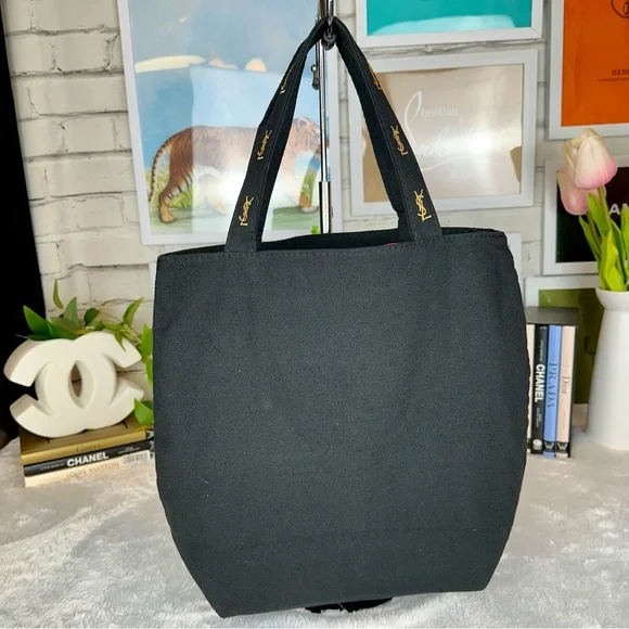 YSL YVES SAINT LAURENT black canvas beauty tote shoulder bag NEW - Picture 4 of 10